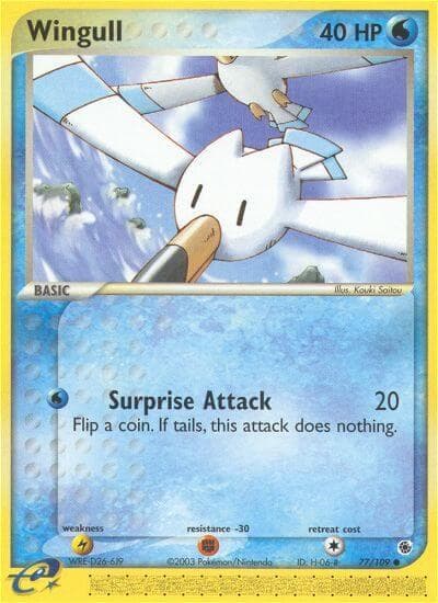 Card of the seagull Pokémon Wingull flying trough the air with a secound Wingull behind it